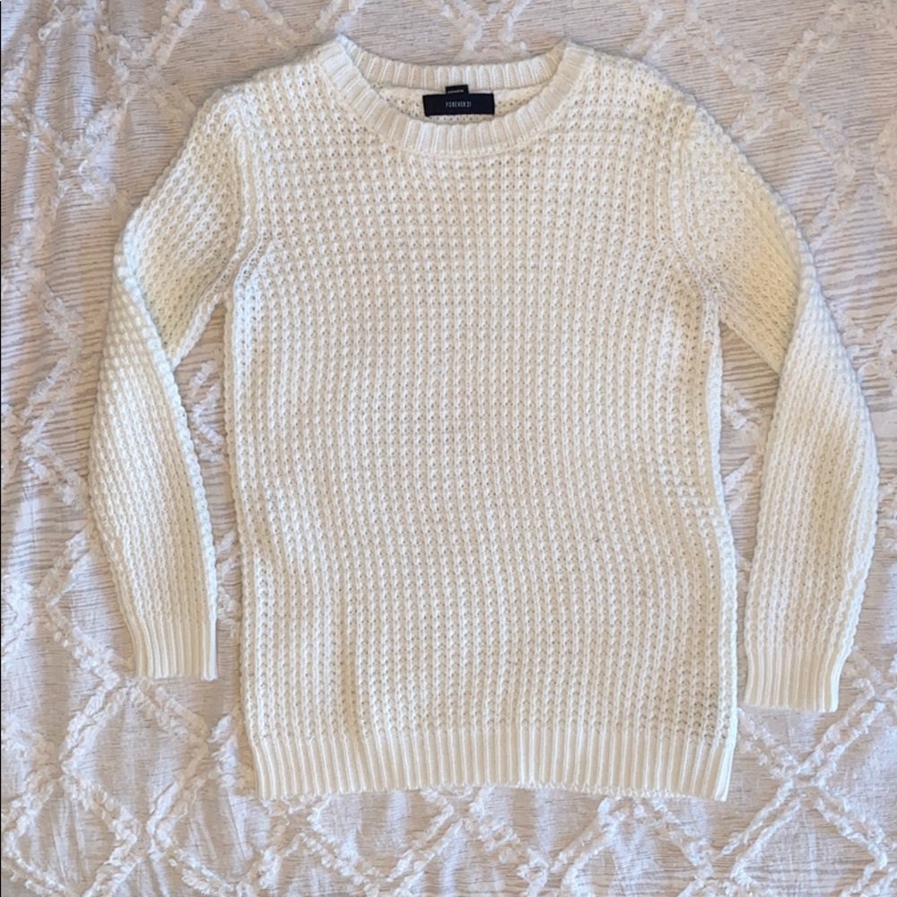 White cable knit sweater